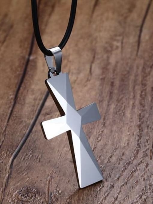 CONG Fashionable Cross Shaped Artificial Leather Titanium Necklace 2
