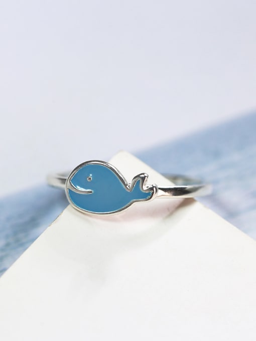 Peng Yuan Simple Tiny Blue Dolphin 925 Silver Glue Opening Ring 2