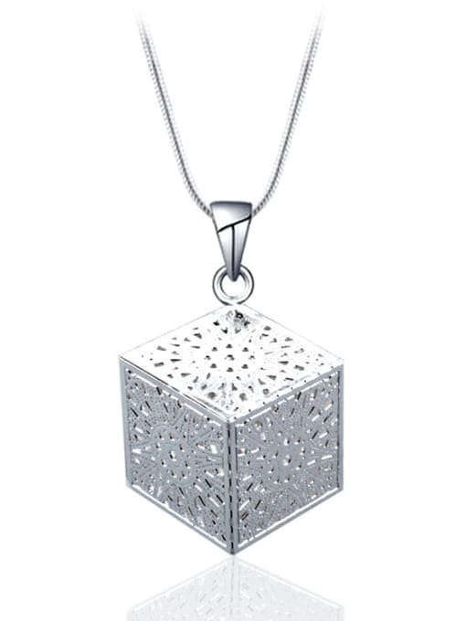 Pendant "Match The Chain" White Gold Plated Square Shaped Two Pieces Jewelry Set