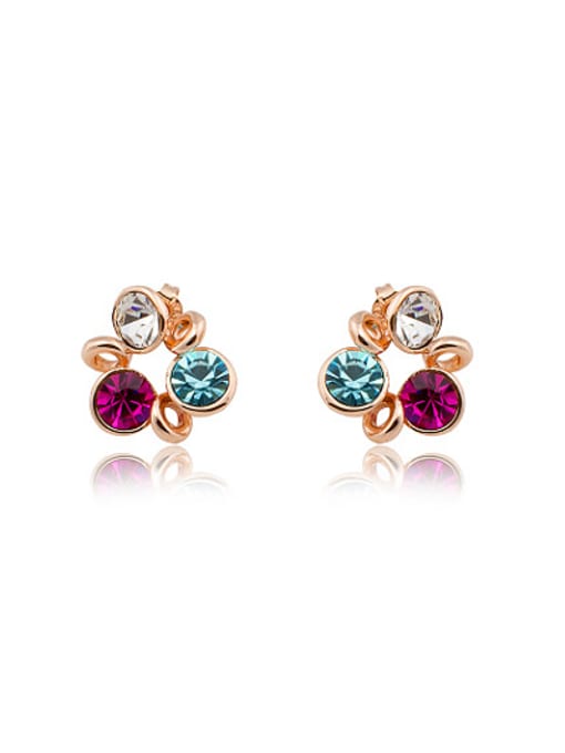 Rose Gold Multi-color Austria Crystal Geometric Shaped Stud Earrings