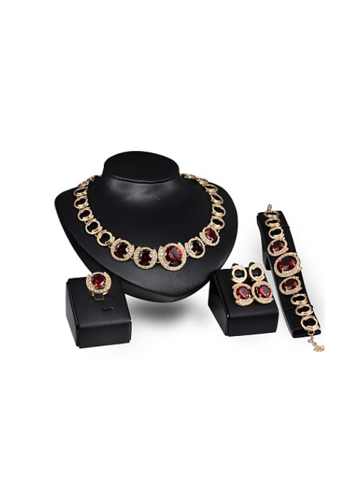 BESTIE Alloy Imitation-gold Plated Vintage style Ruby and CZ Four Pieces Jewelry Set 0