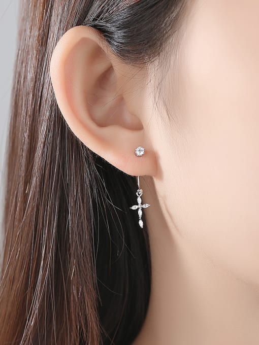 BLING SU Copper With Platinum Plated Delicate Cross Stud Earrings 1