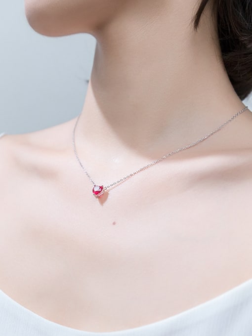 Rosh Simple Red Zircon Love 925 Silver Necklace 4