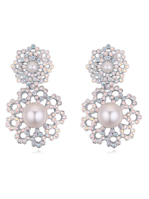 White Exaggerated Imitation Pearls Tiny Cubic Crystals-covered Alloy Stud Earrings