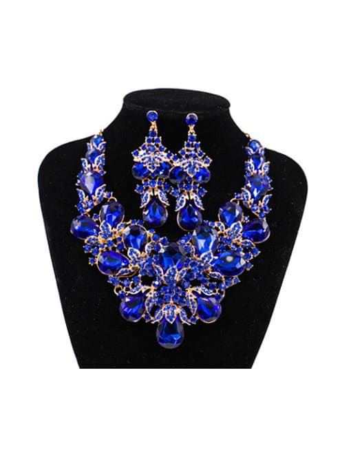 Royal Blue Water Drop Glass and Rhinestones Two Pieces Jewelry Set