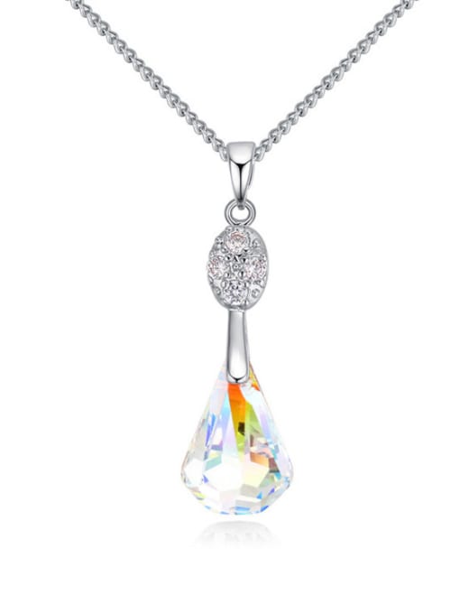 white Simple Water Drop austrian Crystals Pendant Platinum Plated Necklace