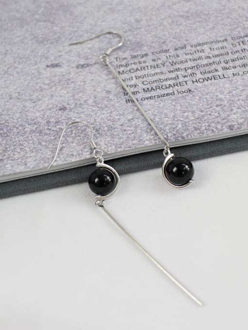 DAKA Fashion Black Carnelian Ball Asymmetrical Silver Drop Earrings 3