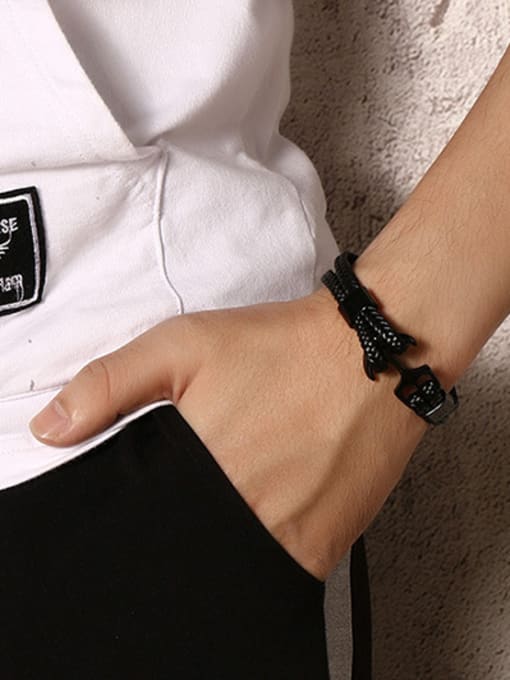 Black Delicate Anchor Shaped Artificial Leather Bracelet