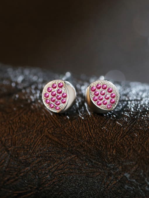 kwan Round-shape Micro Pave Pink Crystal Stud Earrings 2