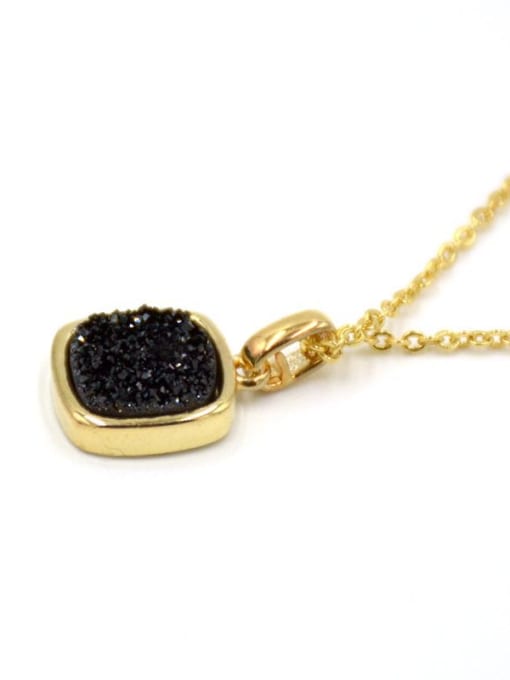 Gold Simple Square Nature Black Crystal Necklace