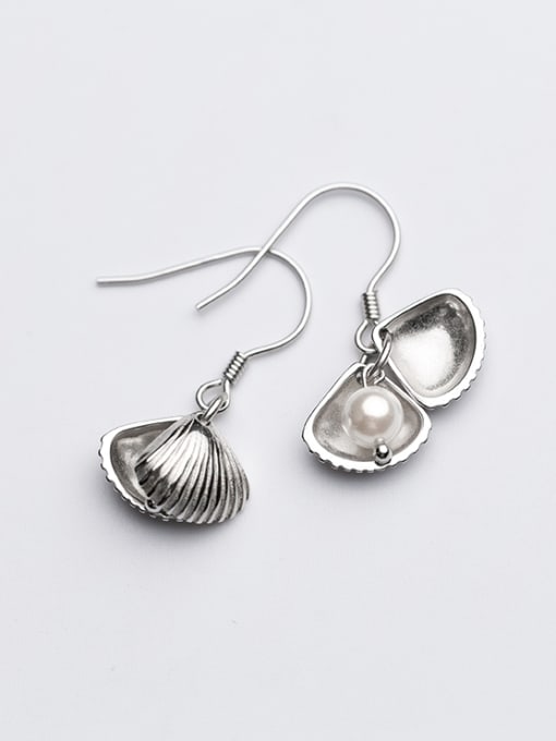 Rosh Elegant Shell Shaped Artificial Pearl Silver Drop Earrings 0