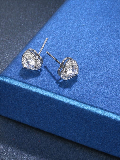 Platinum Delicate Heart Shaped Zircon Stud Earrings
