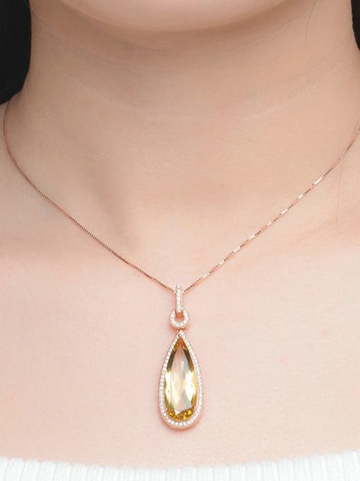 ZK Water Drop Yellow Crystal Noble Pendant for Women 1