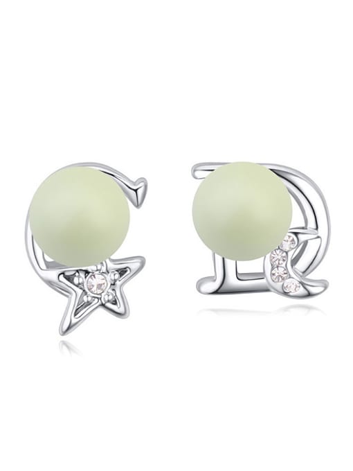 green Fashion Imitation Pearls Little Moon Star Alloy Stud Earrings