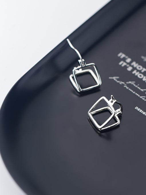 Rosh 925 Sterling Silver With Silver Plated Simplistic Geometric Square Clip On Earrings 1