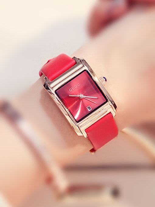Red 2018 GUOU Brand Simple Square Watch
