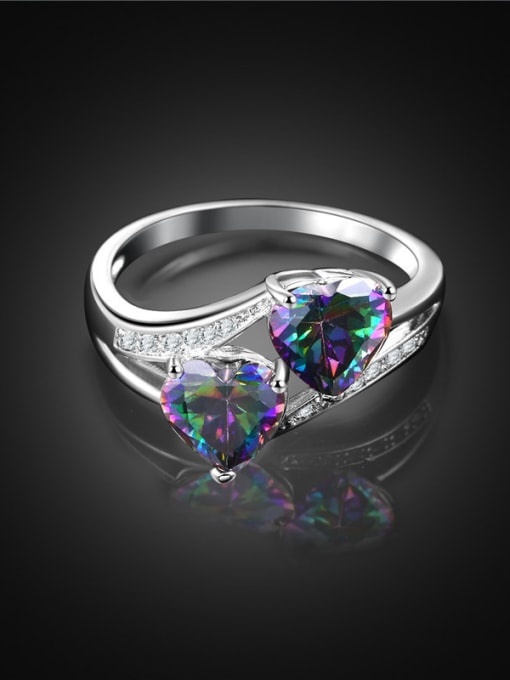 Platinum Multi-color White Gold Plated Heart Shaped Stone Ring