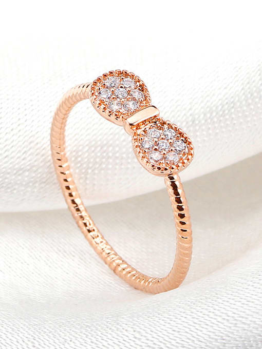 OUXI 18K Rose Gold Bowknot Shaped Zircon Ring 2