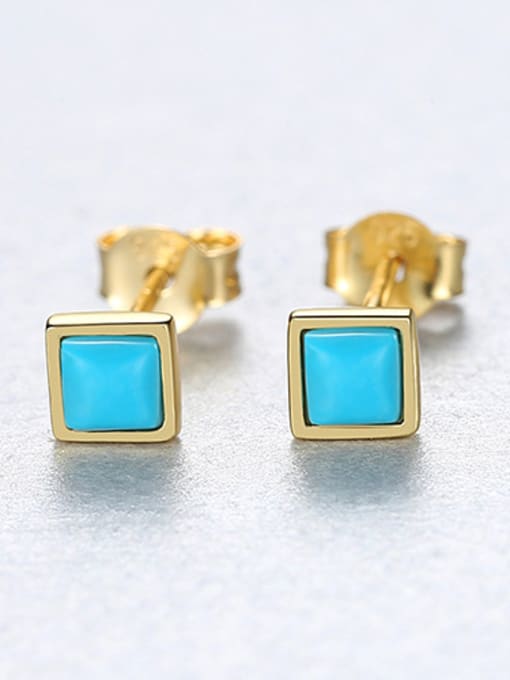 Blue gold 925 Sterling Silver With Simplistic Square Stud Earrings