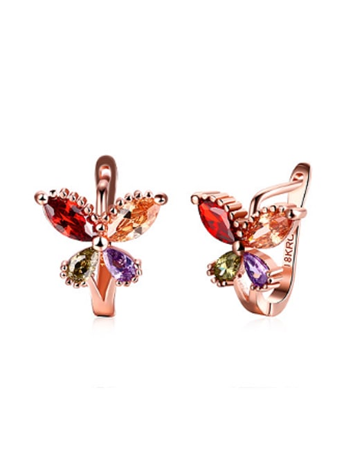 OUXI Fashion Colorful Butterfly Zircon Earrings 0