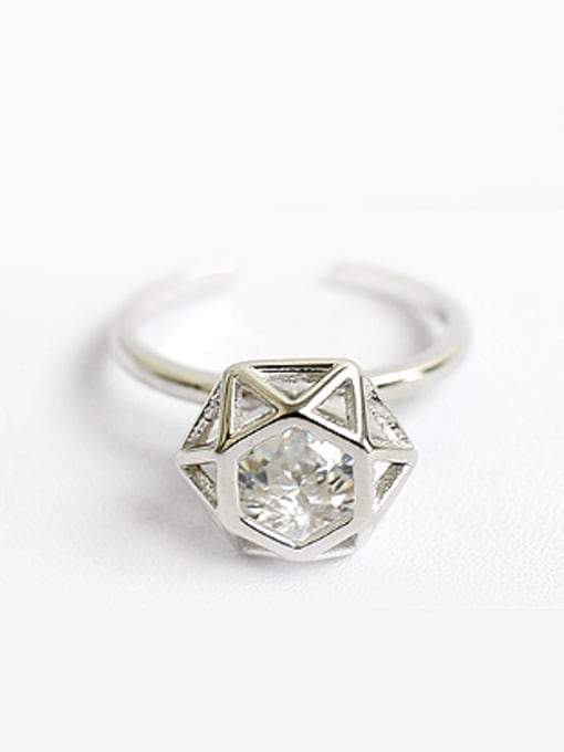DAKA Exaggerated Diamond-shaped Silver Opening Ring 0