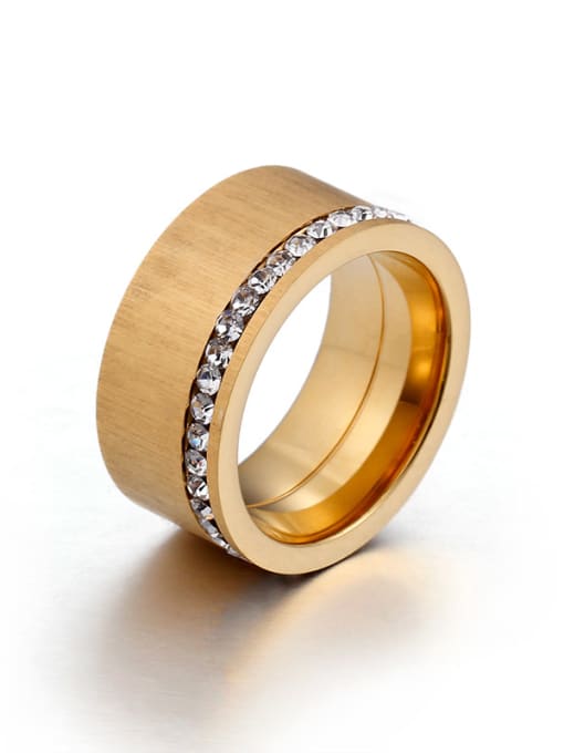 Golden Stainless Steel With Rhinestone Band Rings
