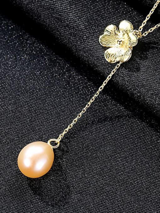 Powder -7C05 925 Sterling Silver With Gold Plated Simplistic Flower Necklaces