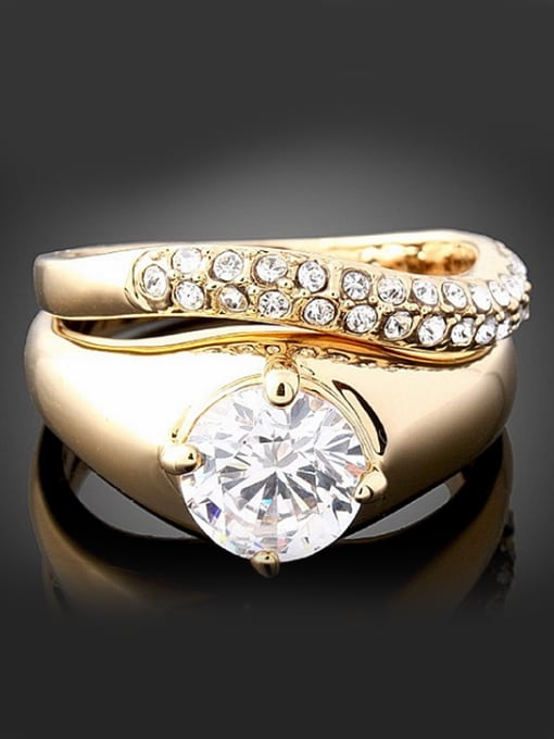 Wei Jia Fashion Gold Plated Cubic Zircon Cubic Rhinestones Copper Ring 0