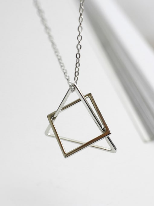 DAKA Simple Hollow Triangle Square Combined Silver Women Necklace 0