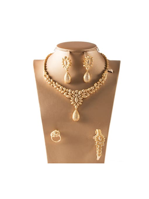 Gold 2018 5A Cubic Zircon Water Drop shaped Four Pieces Jewelry Set