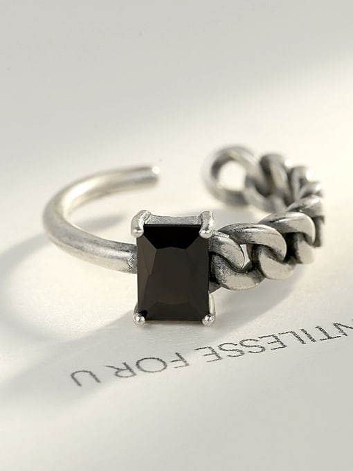 Black Sterling silver vintage semi-precious stones asymmetrical Thai silver style ring
