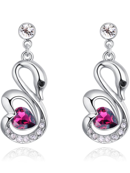 Purple Fashion Swan Heart austrian Crystal Alloy Earrings