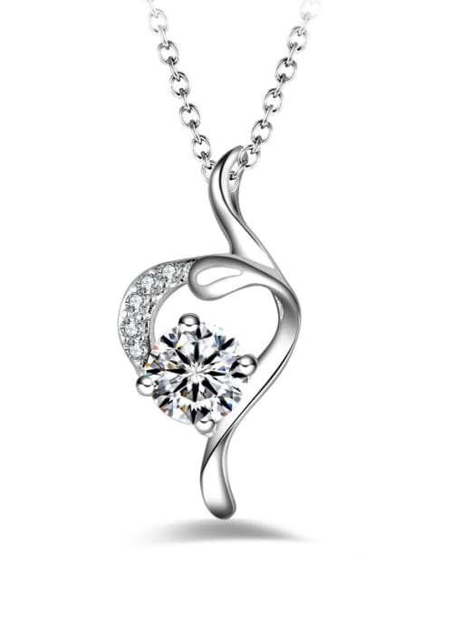 White Fashion Hollow Heart Cubic Zirconias Pendant Copper Necklace