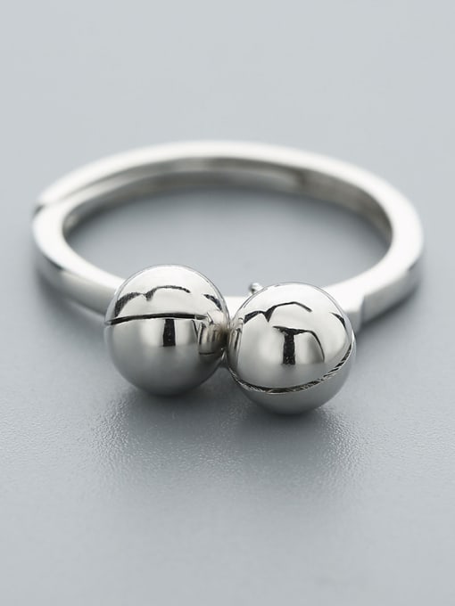 One Silver Simple Two Beads 925 Silver Ring