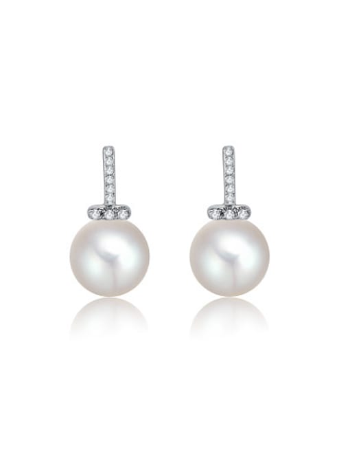 Platinum Fashion White Gold Plated Artificial Pearl Drop Earrings