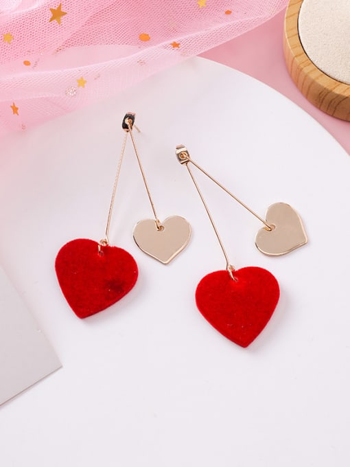 Girlhood Alloy With Rose Gold Plated Simplistic Plush Heart Drop Earrings 2