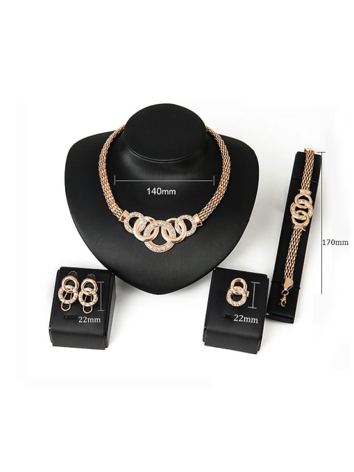 BESTIE Alloy Imitation-gold Plated Fashion Rhinestone Interlocked Rings Four Pieces Jewelry Set 2