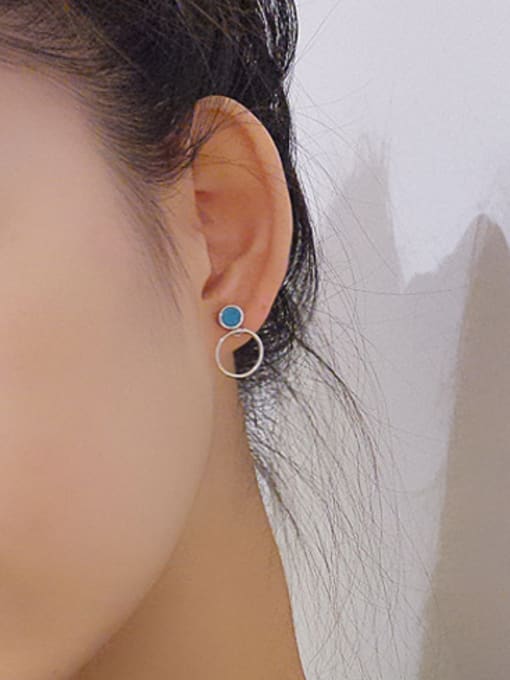 Peng Yuan Simple Stone Round Silver Earrings 2