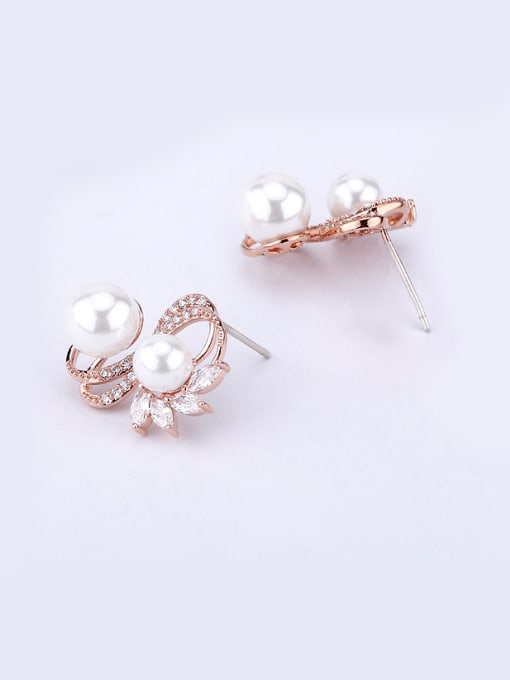 OUXI 18K Rose Gold Pearl AAA Zircon stud Earring 1
