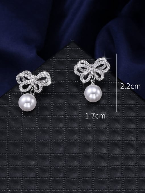 Mo Hai Copper With Platinum Plated Cute Bowknot Stud Earrings 4