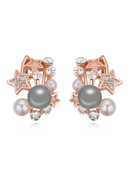 gray Fashion Imitation Pearls Stars Rose Gold Plated Alloy Stud Earrings
