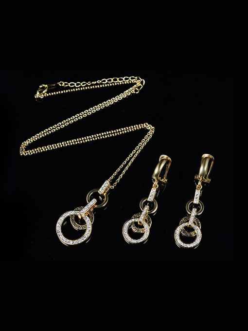 BESTIE Alloy Imitation-gold Plated Fashion Overlapping Circles CZ Two Pieces Jewelry Set 1