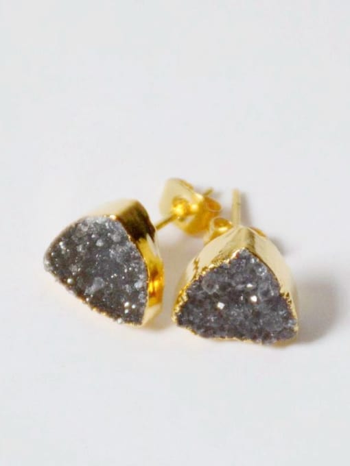 Black Tiny Triangle Natural Crystal Gold Plated Stud Earrings