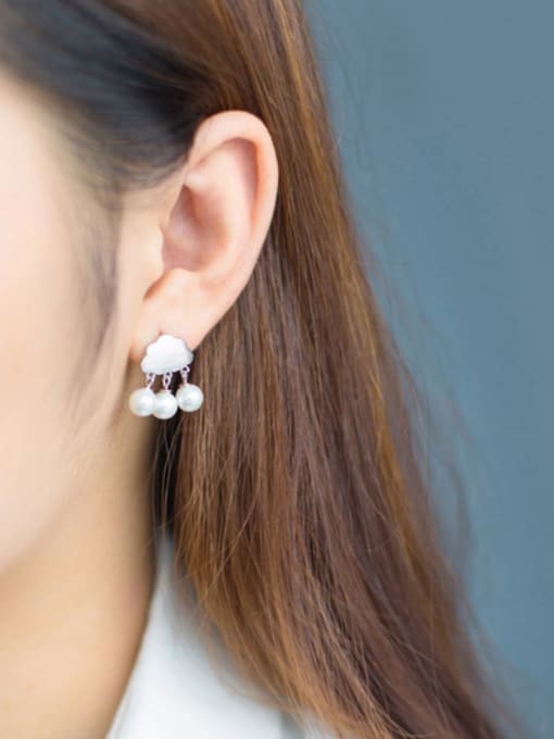 Rosh S925 silver fashion drawing cloud shell pearl drop earring 1