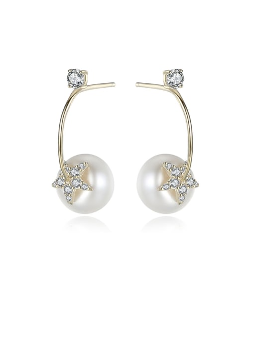 CCUI 925 Sterling Silver With Artificial Pearl Simplistic Round Drop Earrings