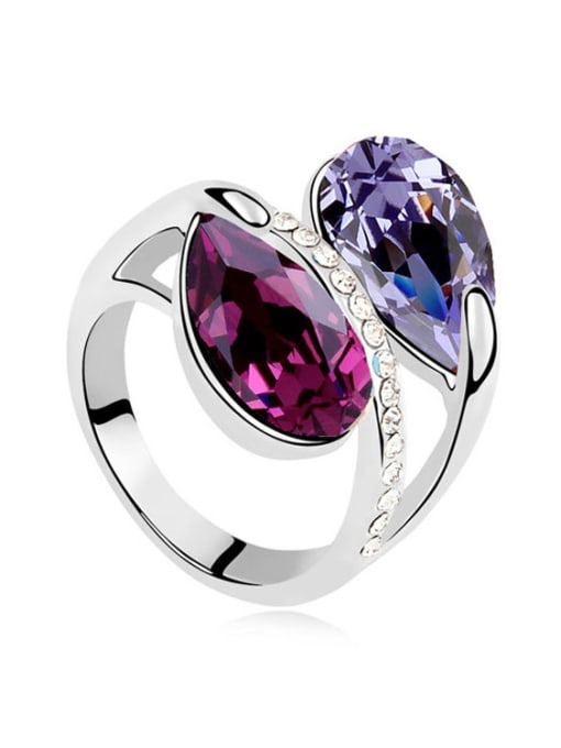 Purple Exaggerated Water Drop austrian Crystals Alloy Ring