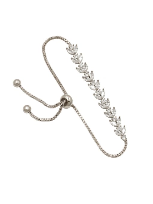 Platinum Copper With  Cubic Zirconia  Fashion Leaf Adjustable Bracelets