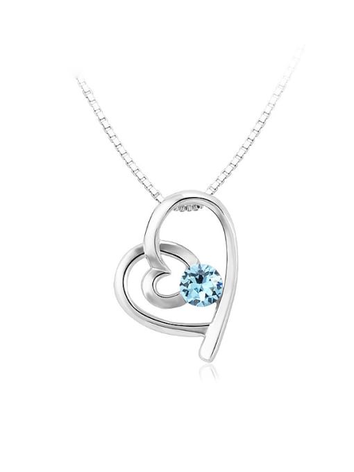 Platinum, Blue Double Heart Shaped Austria Crystal Necklace