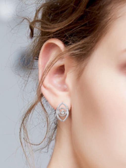 CEIDAI Personalized Cubic Rotational Zircon Eye shaped 925 Silver Stud Earrings 1