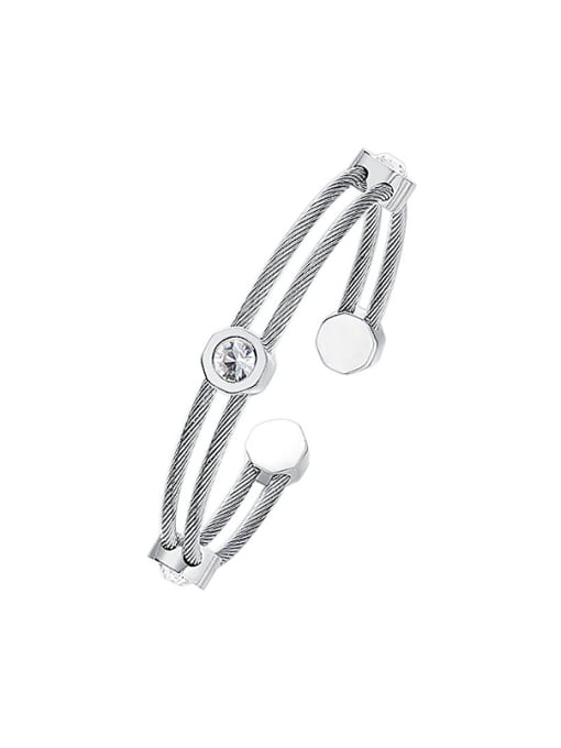 White Simple Two-band austrian Crystals Opening Bangle